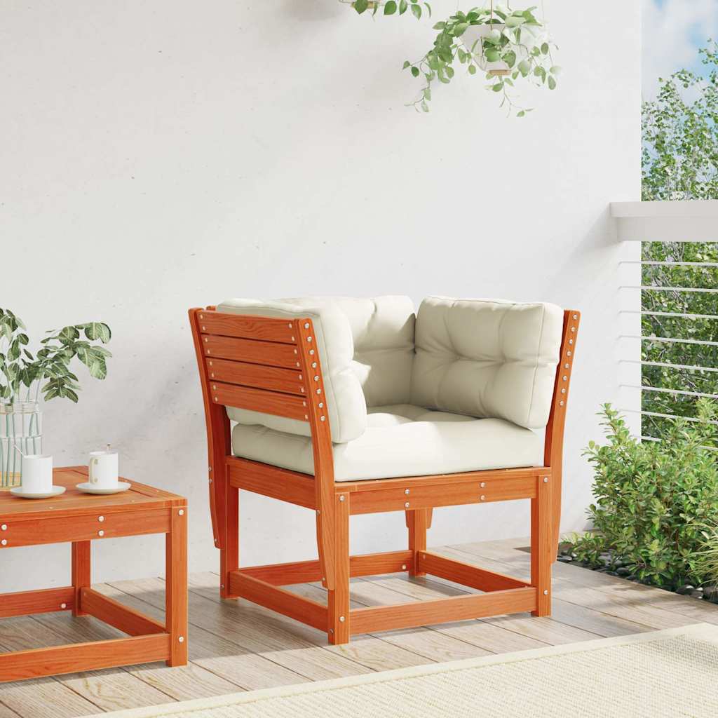 vidaXL Garden Sofa Armrest with Cushions Wax Brown Solid Wood Pine 3