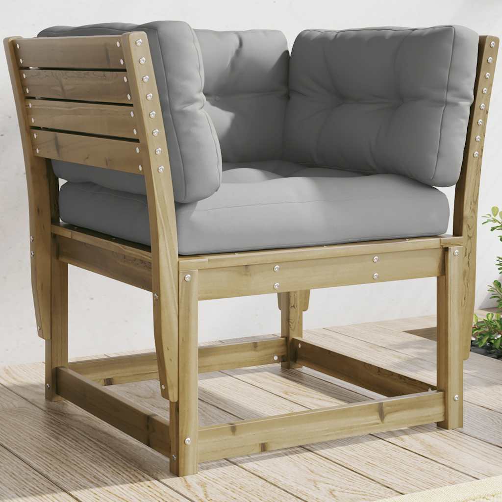 vidaXL Garden Sofa Armrest with Cushions Impregnated Wood Pine 1