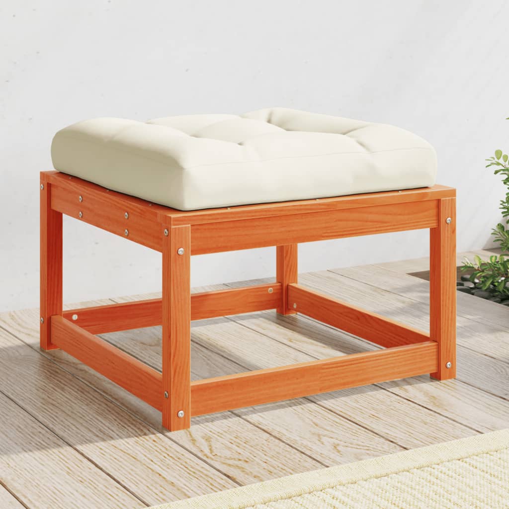 vidaXL Garden Footstool with Cushions Wax Brown Solid Wood Pine 1