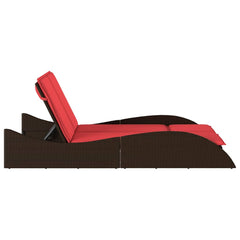 Sun Lounger with Cushions 114x205x73 cm Poly Rattan Brown