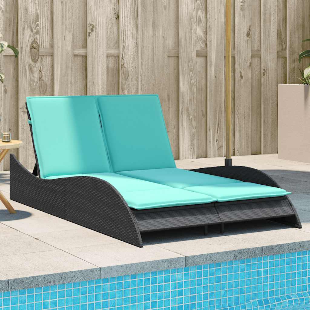 Sun Lounger with Cushions 114x205x73 cm Poly Rattan Black