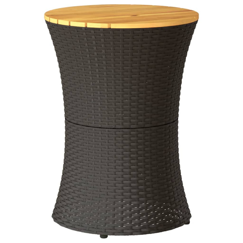 vidaXL Garden Side Table Drum Shape Black Poly Rattan and Solid Wood 2