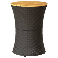vidaXL Garden Side Table Drum Shape Black Poly Rattan and Solid Wood 2