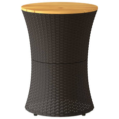 vidaXL Garden Side Table Drum Shape Black Poly Rattan and Solid Wood 4