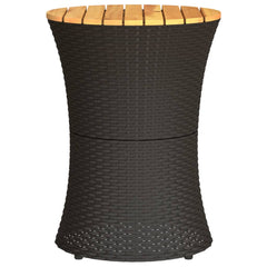 vidaXL Garden Side Table Drum Shape Black Poly Rattan and Solid Wood 5