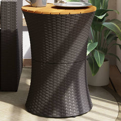 vidaXL Garden Side Table Drum Shape Black Poly Rattan and Solid Wood 1