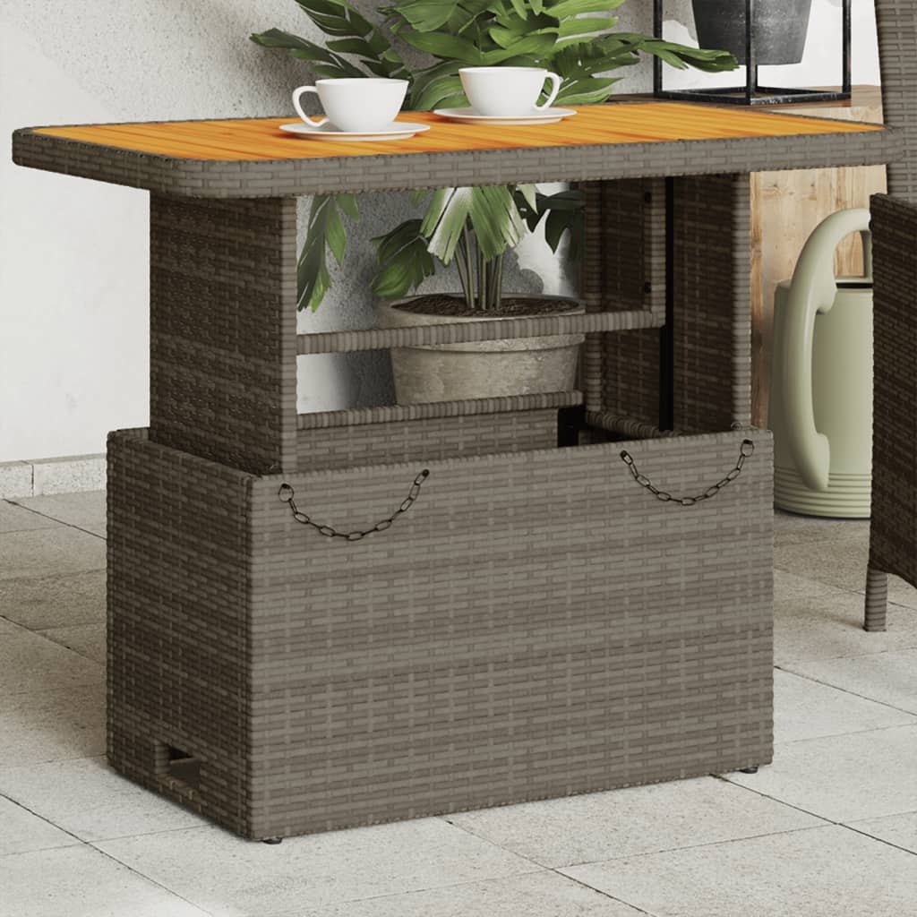 Garden Table Poly Rattan and Acacia Wood Grey 90 cm 55 cm