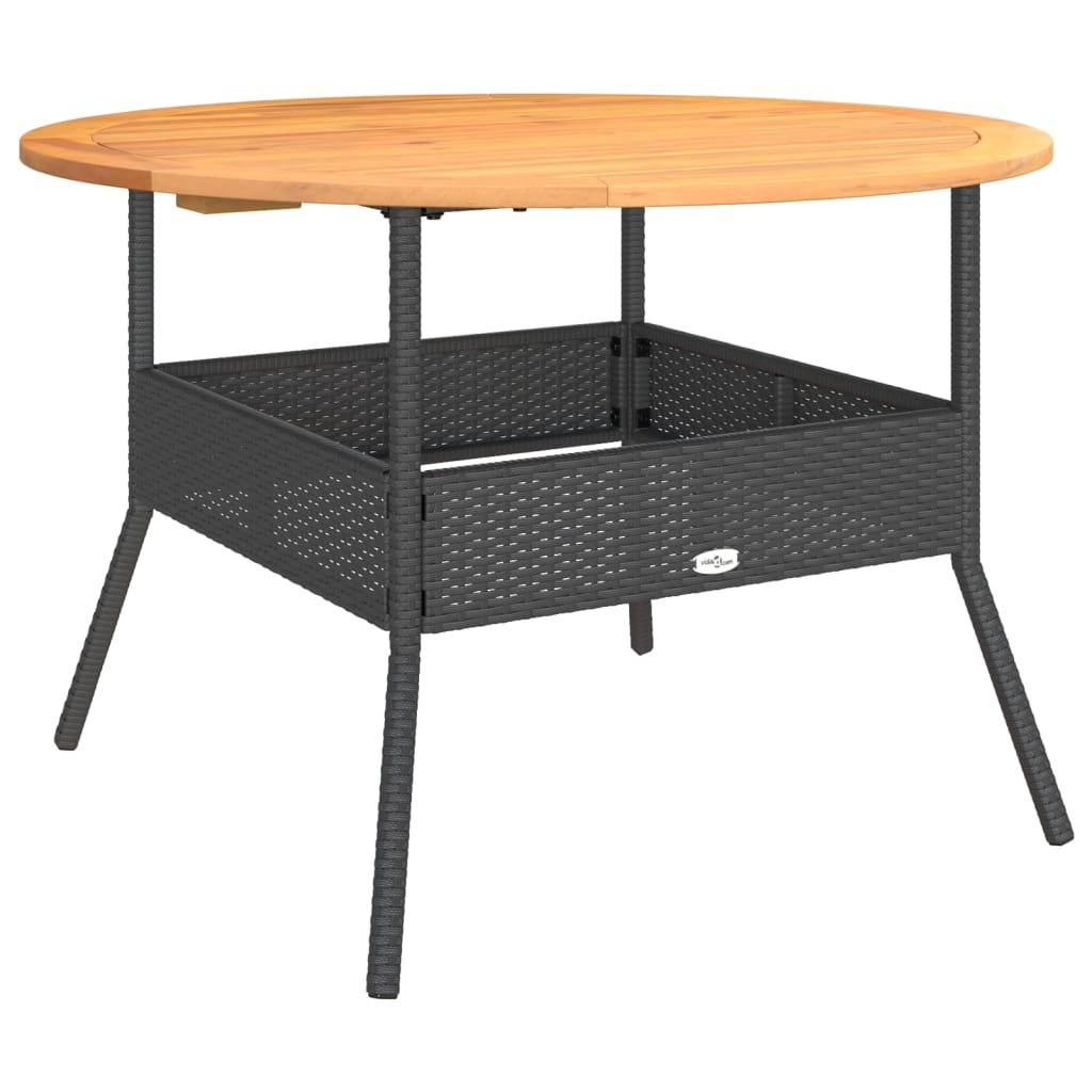 Garden Table with Acacia Wood Top Ø110x71 Poly Rattan Black