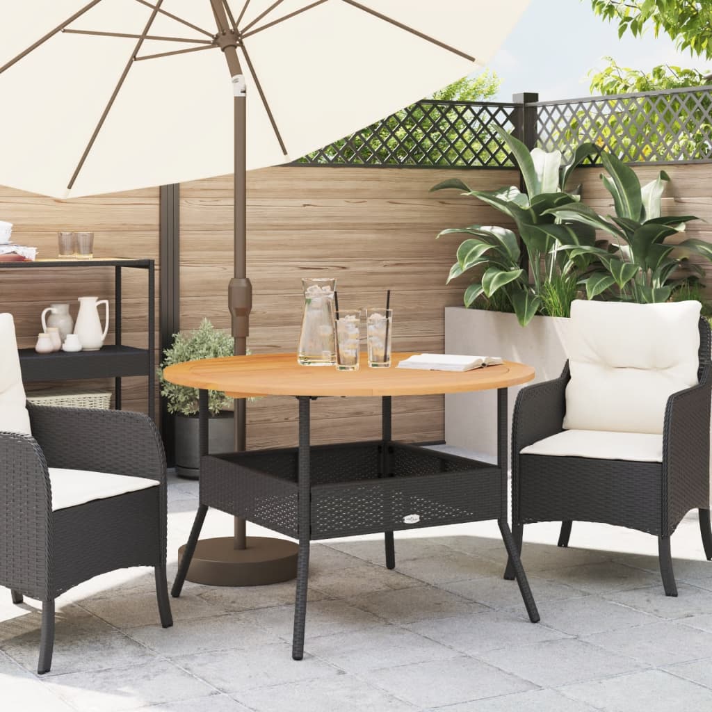 Garden Table with Acacia Wood Top Ø110x71 Poly Rattan Black