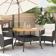 Garden Table with Acacia Wood Top Ø110x71 Poly Rattan Black