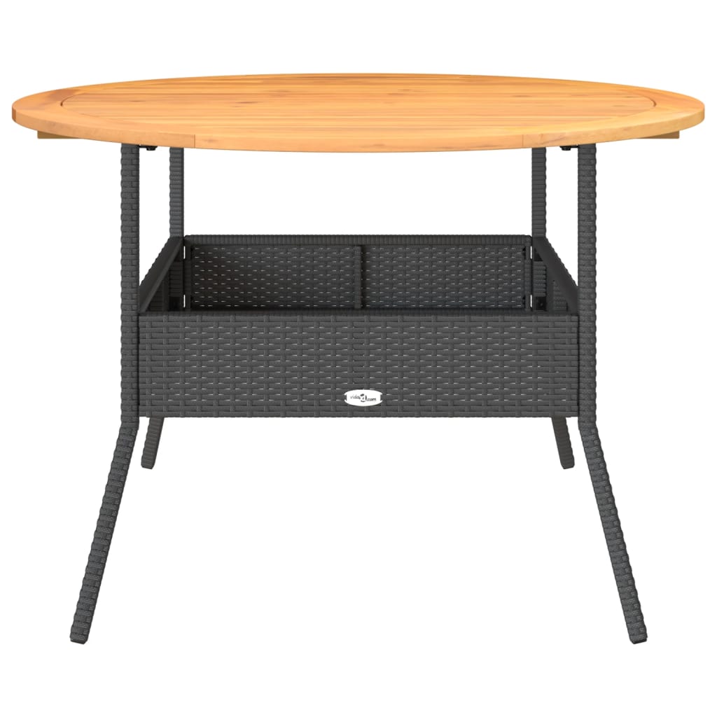 Garden Table with Acacia Wood Top Ø110x71 Poly Rattan Black
