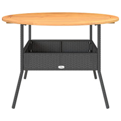 Garden Table with Acacia Wood Top Ø110x71 Poly Rattan Black