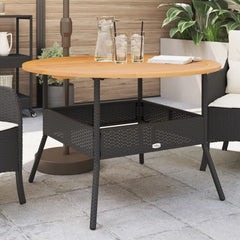 Garden Table with Acacia Wood Top Ø110x71 Poly Rattan Black
