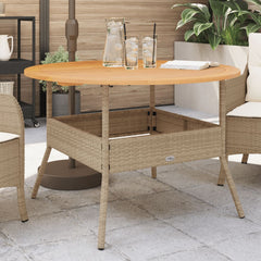Garden Table with Acacia Wood Top Ø110x71 Poly Rattan Beige
