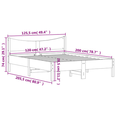 Bed Frame White 120x200 cm Solid Wood Pine