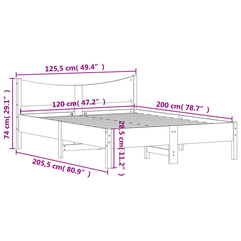 Bed Frame White 120x200 cm Solid Wood Pine