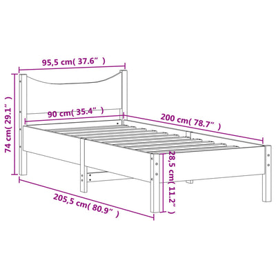 Bed Frame Wax Brown 90x200 cm Solid Wood Pine