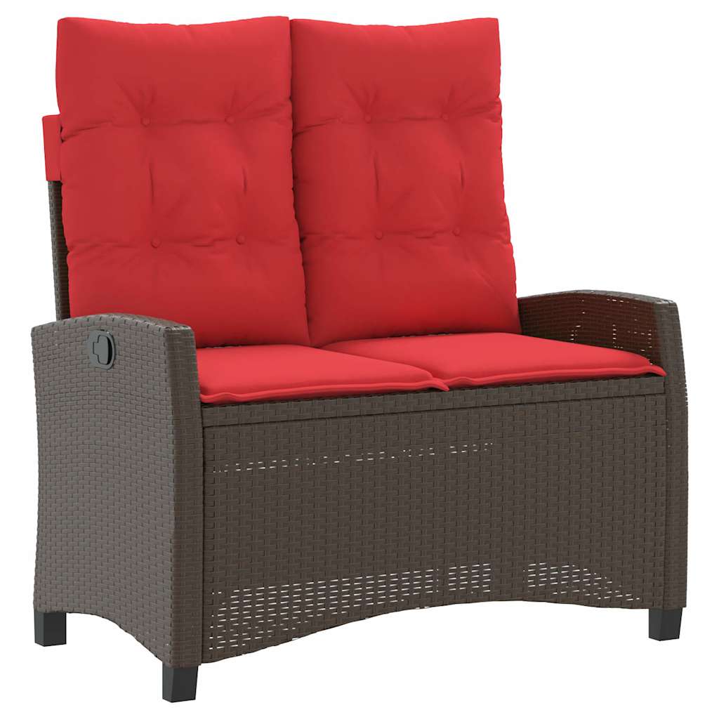 vidaXL Reclining Garden Bench with Cushions Brown Poly Rattan 2