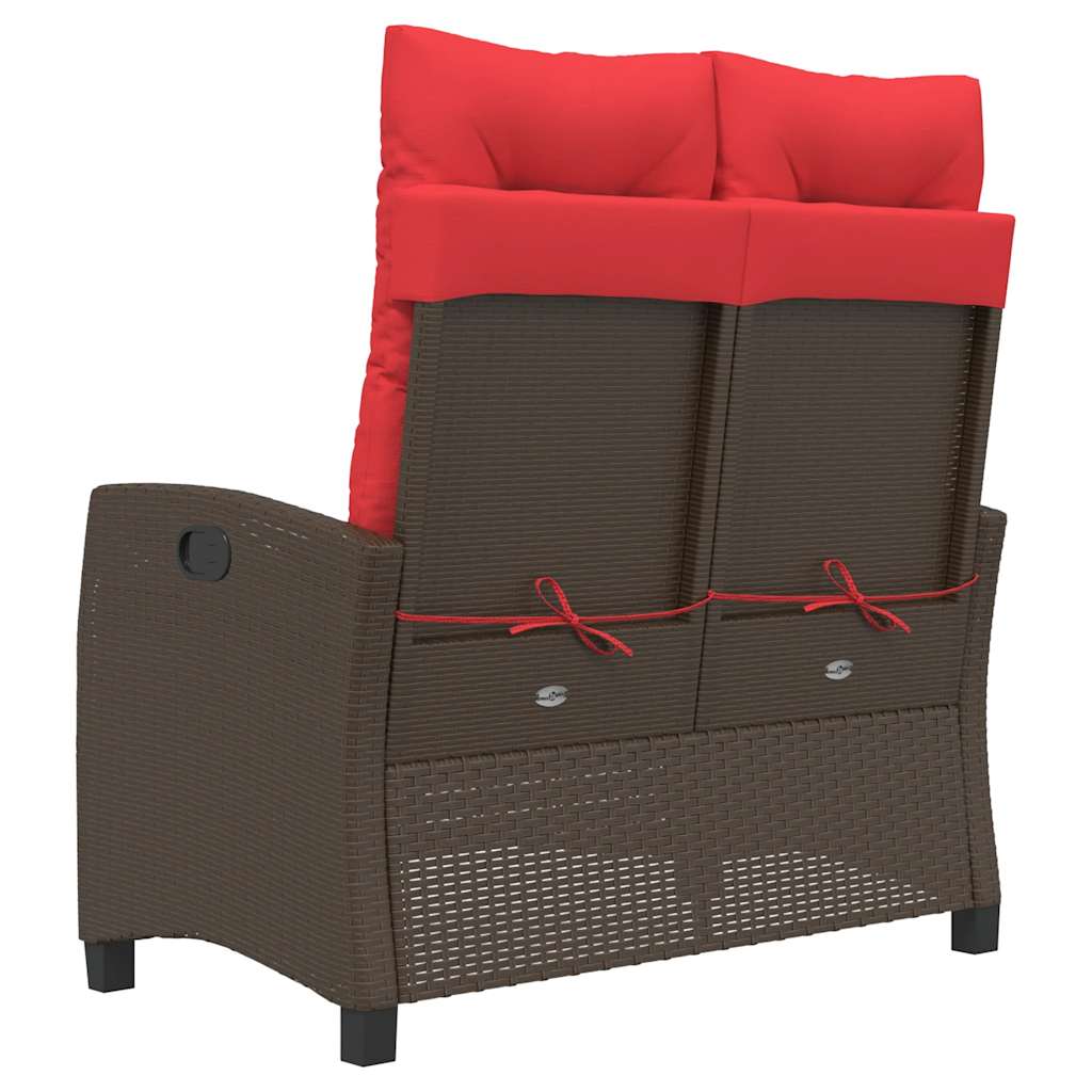 vidaXL Reclining Garden Bench with Cushions Brown Poly Rattan 5