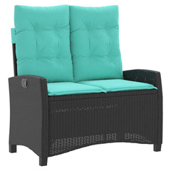 vidaXL Reclining Garden Bench with Cushions Black Poly Rattan 2