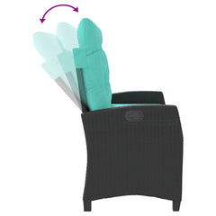 vidaXL Reclining Garden Bench with Cushions Black Poly Rattan 6