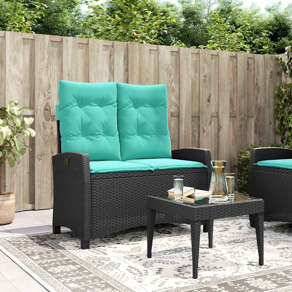vidaXL Reclining Garden Bench with Cushions Black Poly Rattan 1
