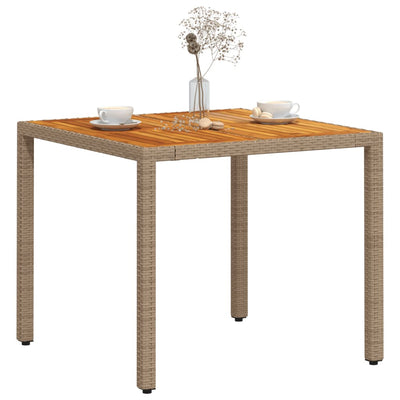 Garden Table Beige 90x90x75 cm Poly Rattan Acacia Wood