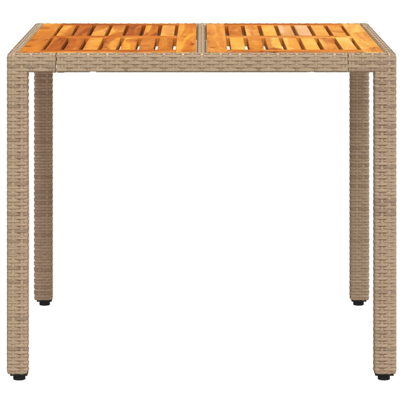 Garden Table Beige 90x90x75 cm Poly Rattan Acacia Wood