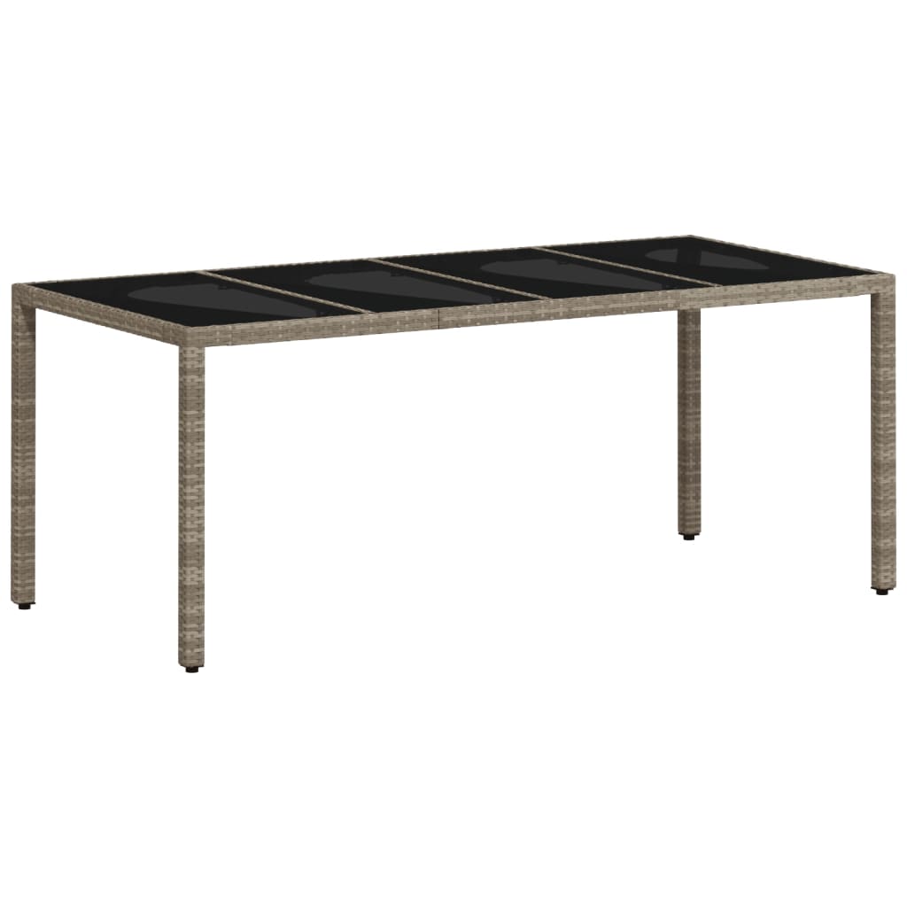Garden Table with Glass Top 190x90x75 cm Poly Rattan Light grey