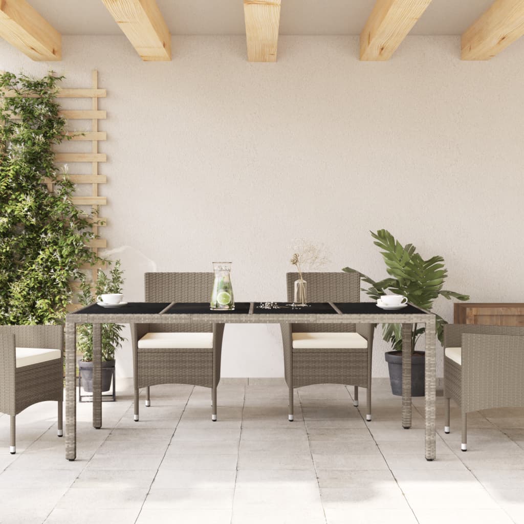 Garden Table with Glass Top 190x90x75 cm Poly Rattan Light grey