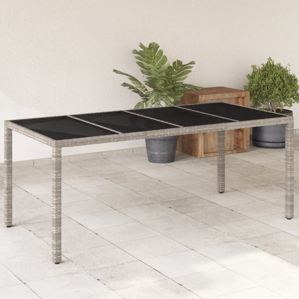 Garden Table with Glass Top 190x90x75 cm Poly Rattan Light grey
