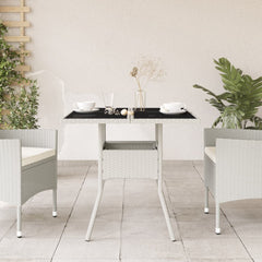 vidaXL Garden Table with Glass Top White 80x80x75 cm Poly Rattan 3