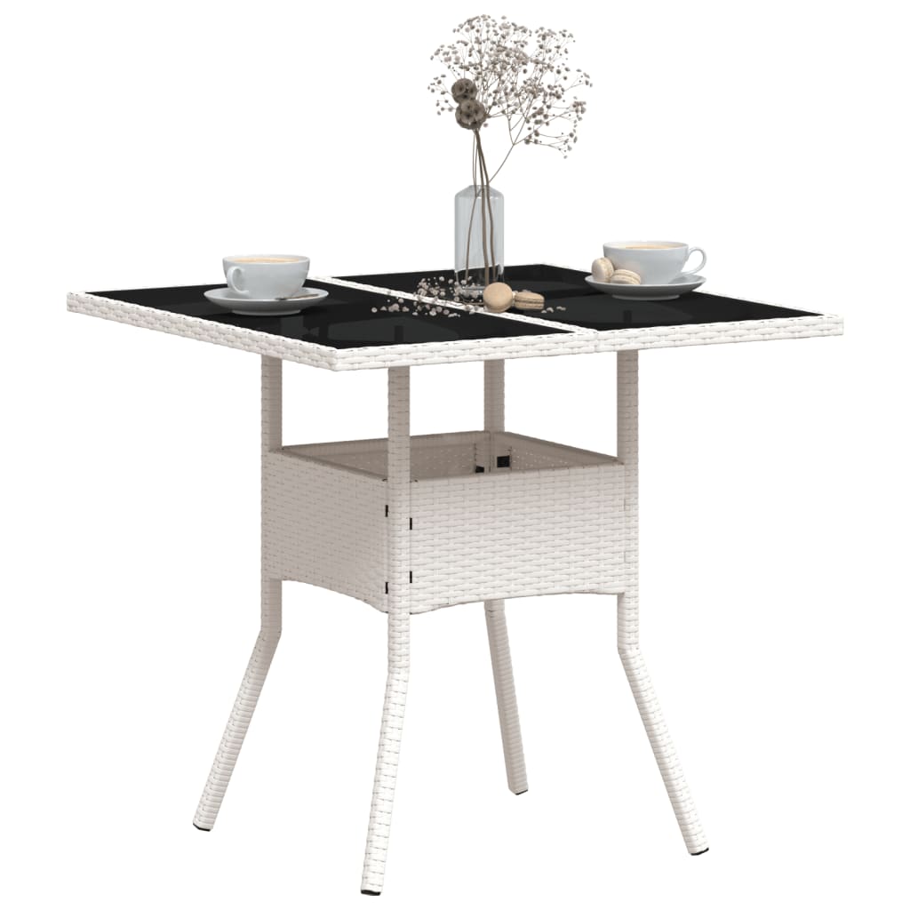 vidaXL Garden Table with Glass Top White 80x80x75 cm Poly Rattan 4