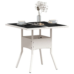 vidaXL Garden Table with Glass Top White 80x80x75 cm Poly Rattan 4