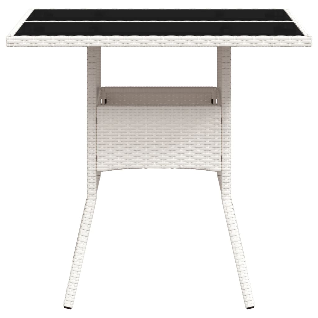 vidaXL Garden Table with Glass Top White 80x80x75 cm Poly Rattan 6