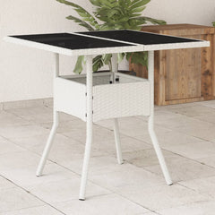 vidaXL Garden Table with Glass Top White 80x80x75 cm Poly Rattan 1