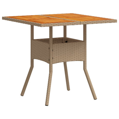 Garden Table Beige 80x80x75 cm Poly Rattan Acacia Wood