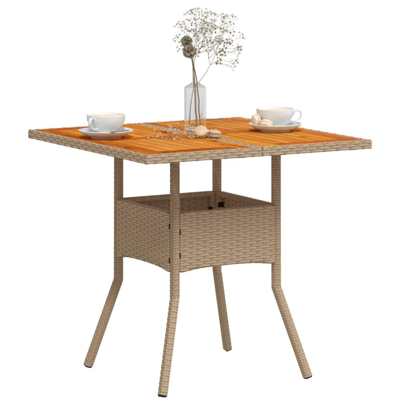 Garden Table Beige 80x80x75 cm Poly Rattan Acacia Wood