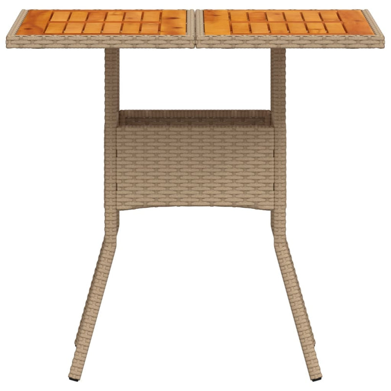 Garden Table Beige 80x80x75 cm Poly Rattan Acacia Wood