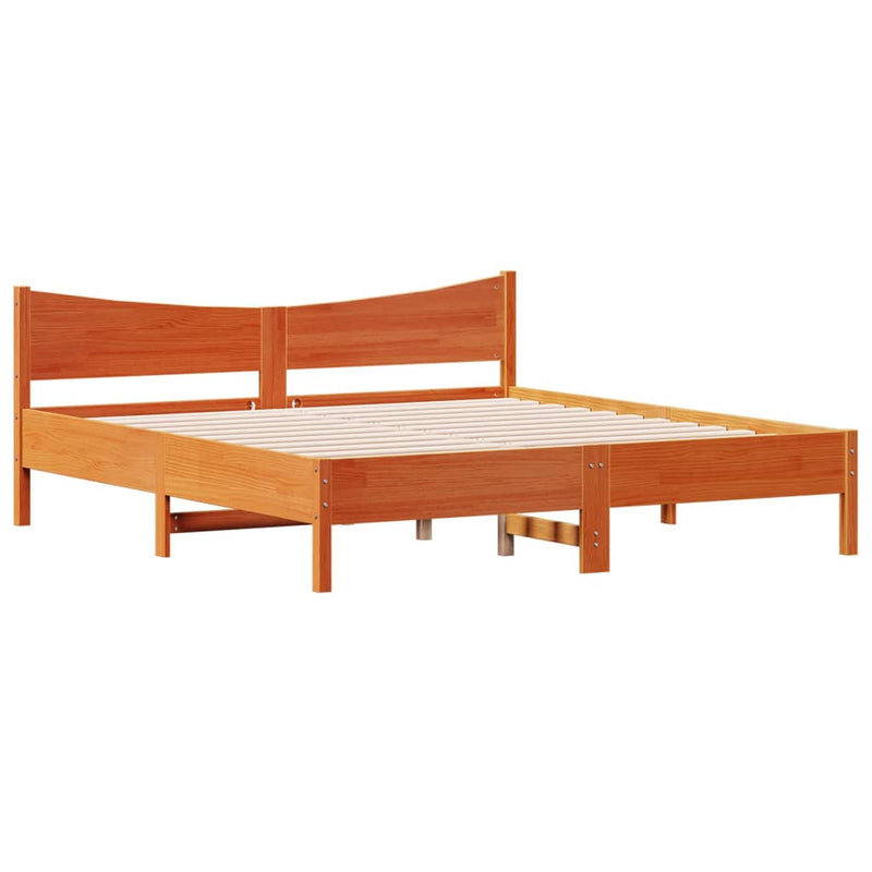 Bed Frame with Headboard Wax Brown 200x200 cm Solid Wood Pine