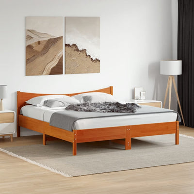 Bed Frame with Headboard Wax Brown 200x200 cm Solid Wood Pine