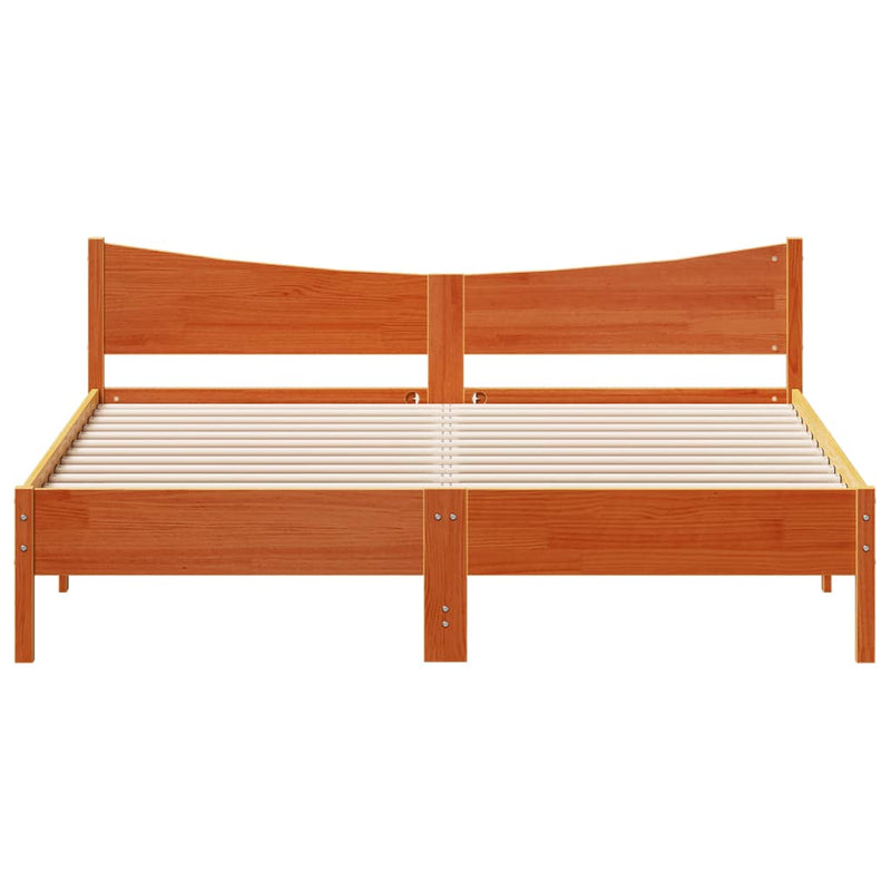 Bed Frame with Headboard Wax Brown 200x200 cm Solid Wood Pine