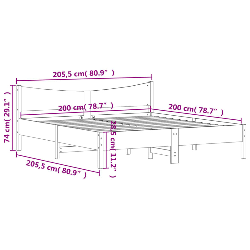 Bed Frame with Headboard Wax Brown 200x200 cm Solid Wood Pine