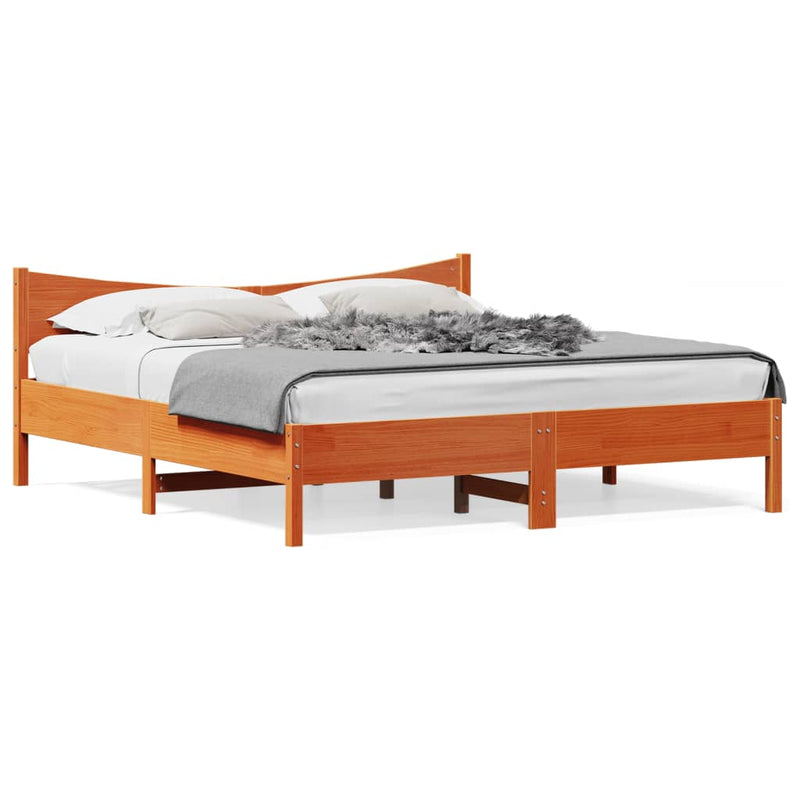 Bed Frame with Headboard Wax Brown 200x200 cm Solid Wood Pine