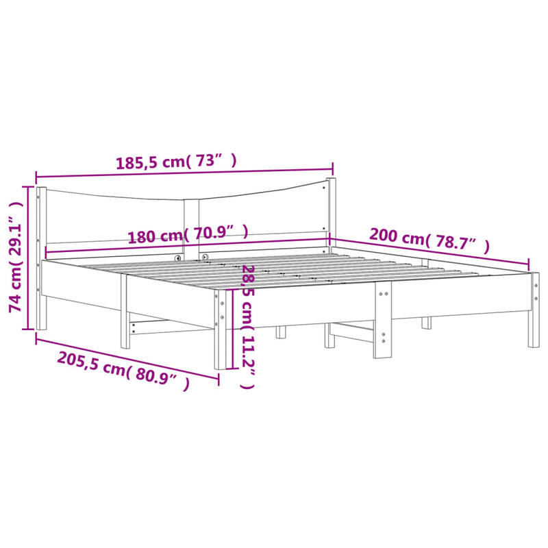 Bed Frame with Headboard 180x200 cm Super King Solid Wood Pine