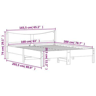 Bed Frame with Headboard 160x200 cm Solid Wood Pine