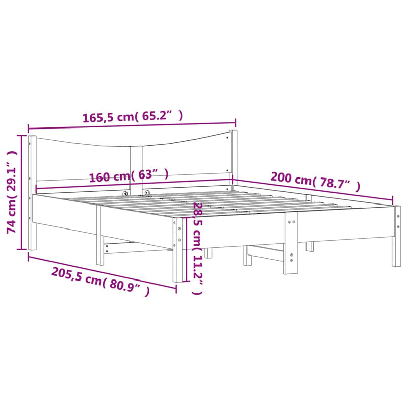 Bed Frame with Headboard 160x200 cm Solid Wood Pine