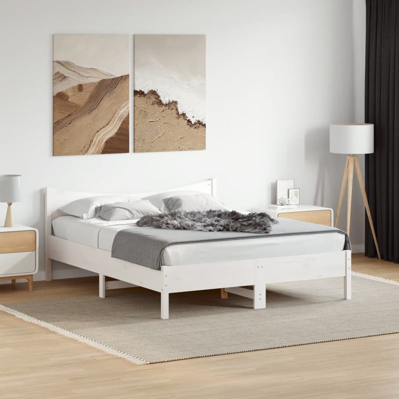 Bed Frame with Headboard White 160x200 cm Solid Wood Pine