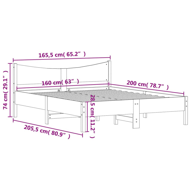 Bed Frame with Headboard White 160x200 cm Solid Wood Pine