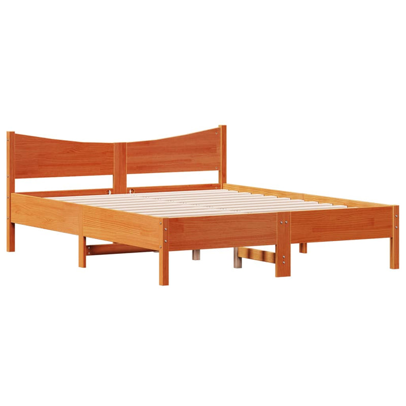 Bed Frame with Headboard Wax Brown 160x200 cm Solid Wood Pine